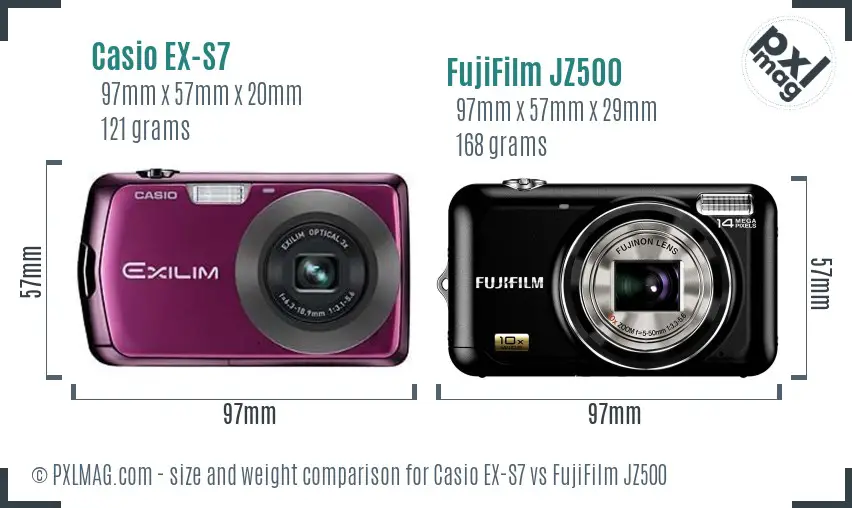 Casio EX-S7 vs FujiFilm JZ500 size comparison