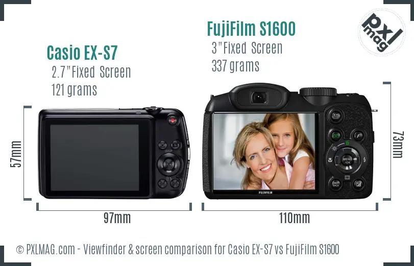 Casio EX-S7 vs FujiFilm S1600 Screen and Viewfinder comparison