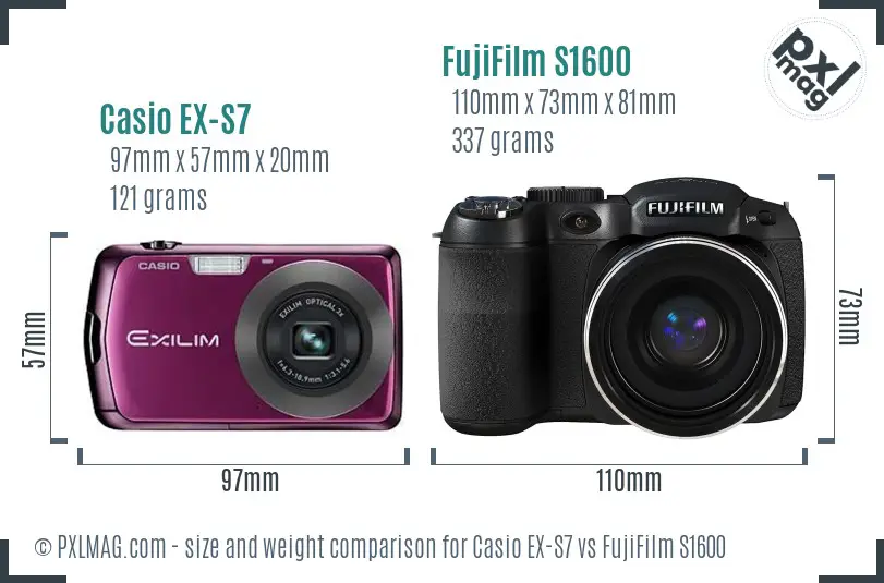 Casio EX-S7 vs FujiFilm S1600 size comparison