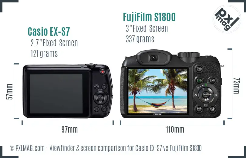 Casio EX-S7 vs FujiFilm S1800 Screen and Viewfinder comparison