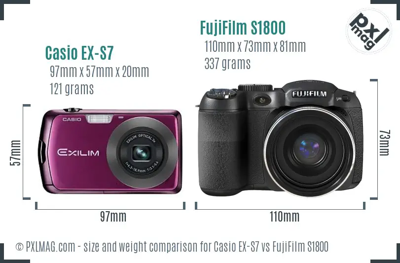 Casio EX-S7 vs FujiFilm S1800 size comparison