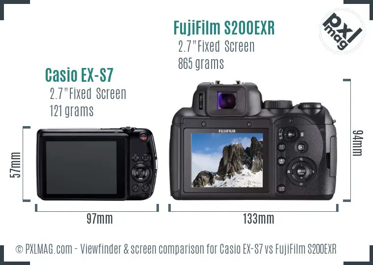 Casio EX-S7 vs FujiFilm S200EXR Screen and Viewfinder comparison