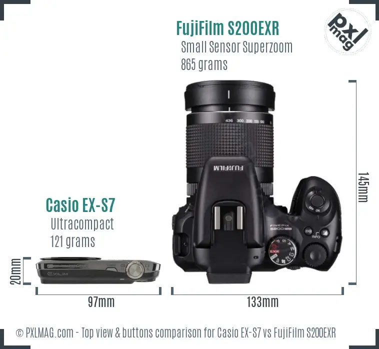 Casio EX-S7 vs FujiFilm S200EXR top view buttons comparison