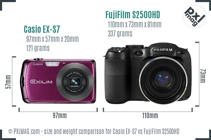Casio EX-S7 vs FujiFilm S2500HD size comparison