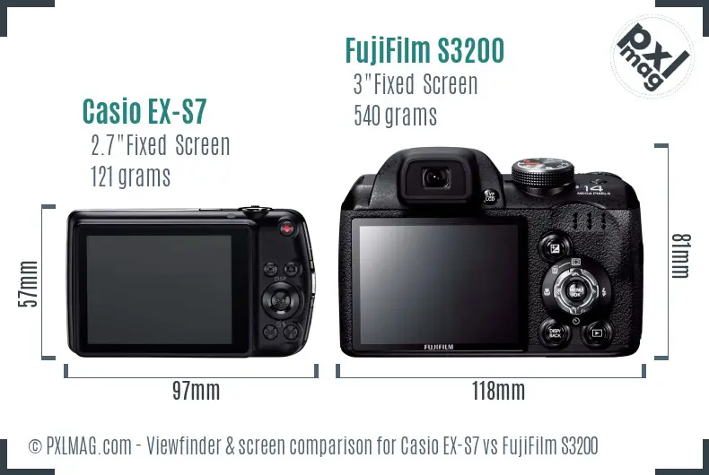Casio EX-S7 vs FujiFilm S3200 Screen and Viewfinder comparison Casio EX-S7 vs FujiFilm S3200 Screen and Viewfinder comparison