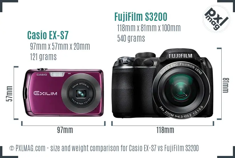 Casio EX-S7 vs FujiFilm S3200 size comparison Casio EX-S7 vs FujiFilm S3200 size comparison