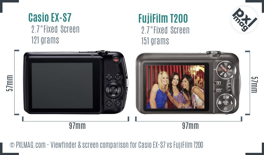 Casio EX-S7 vs FujiFilm T200 Screen and Viewfinder comparison