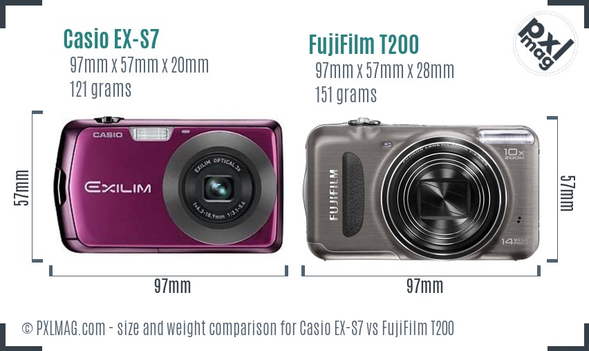 Casio EX-S7 vs FujiFilm T200 size comparison