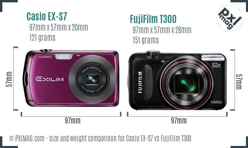 Casio EX-S7 vs FujiFilm T300 size comparison