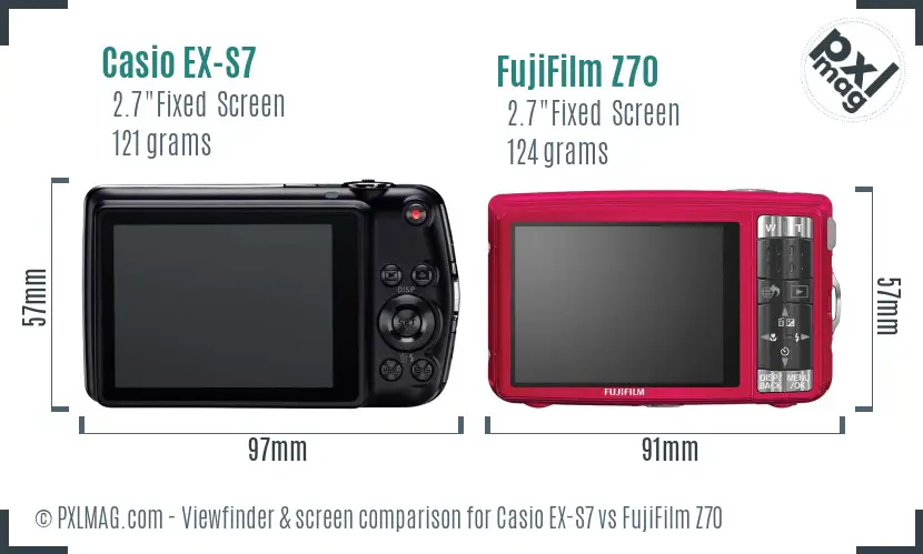Casio EX-S7 vs FujiFilm Z70 Screen and Viewfinder comparison
