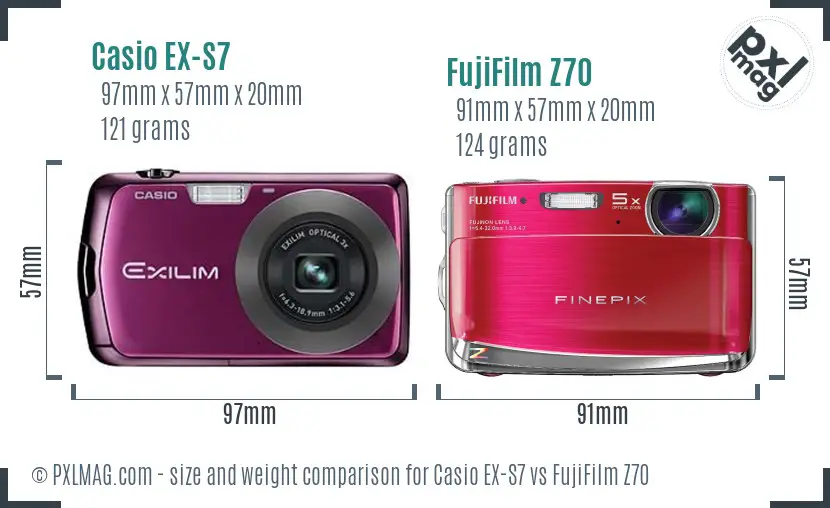 Casio EX-S7 vs FujiFilm Z70 size comparison