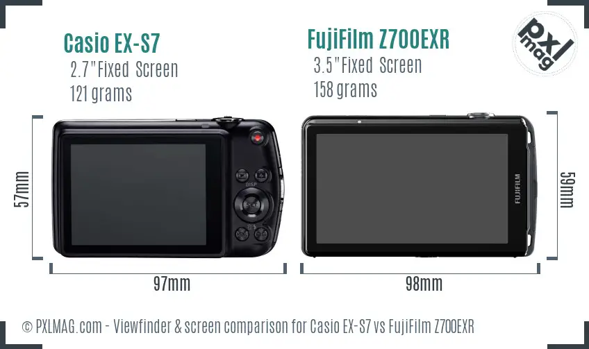 Casio EX-S7 vs FujiFilm Z700EXR Screen and Viewfinder comparison