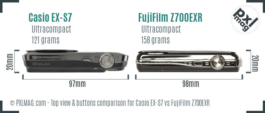 Casio EX-S7 vs FujiFilm Z700EXR top view buttons comparison