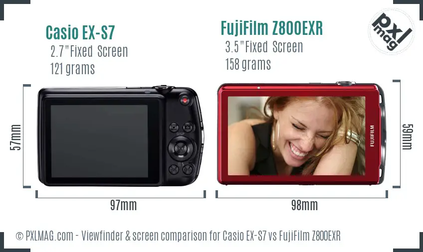 Casio EX-S7 vs FujiFilm Z800EXR Screen and Viewfinder comparison