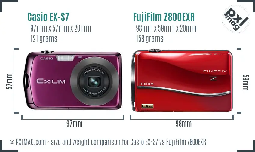 Casio EX-S7 vs FujiFilm Z800EXR size comparison