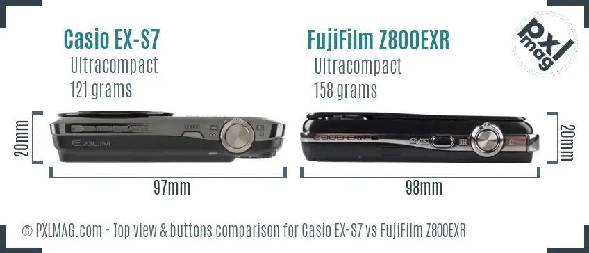 Casio EX-S7 vs FujiFilm Z800EXR top view buttons comparison