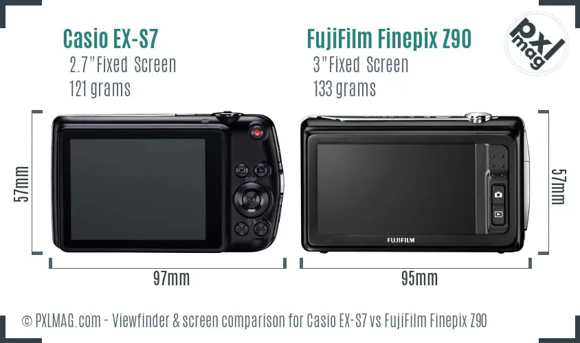 Casio EX-S7 vs FujiFilm Finepix Z90 Screen and Viewfinder comparison