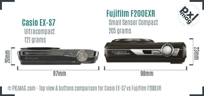 Casio EX-S7 vs Fujifilm F200EXR top view buttons comparison