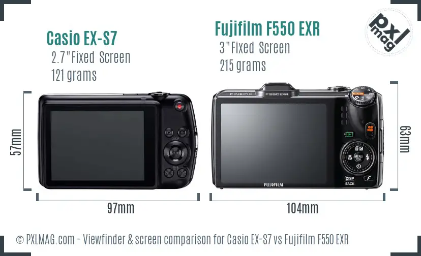 Casio EX-S7 vs Fujifilm F550 EXR Screen and Viewfinder comparison