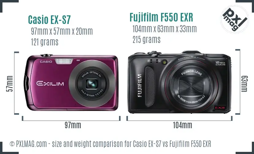 Casio EX-S7 vs Fujifilm F550 EXR size comparison