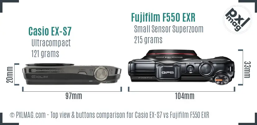 Casio EX-S7 vs Fujifilm F550 EXR top view buttons comparison