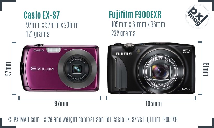 Casio EX-S7 vs Fujifilm F900EXR size comparison