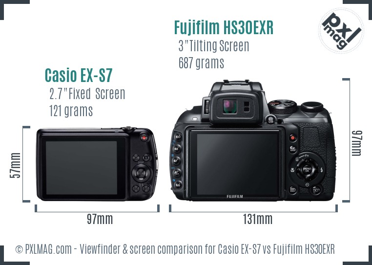 Casio EX-S7 vs Fujifilm HS30EXR Screen and Viewfinder comparison