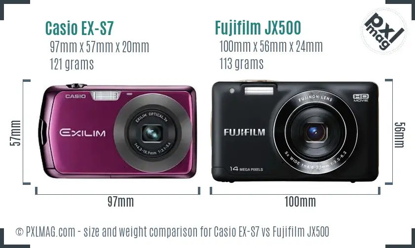 Casio EX-S7 vs Fujifilm JX500 size comparison