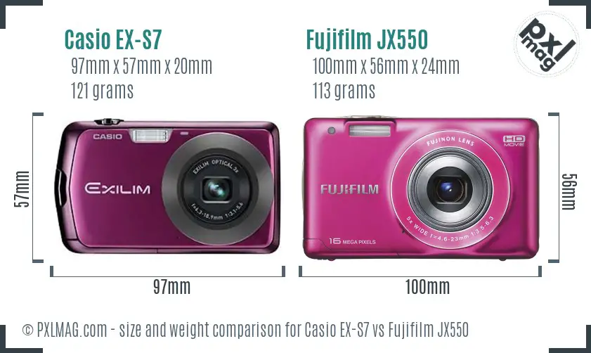 Casio EX-S7 vs Fujifilm JX550 size comparison Casio EX-S7 vs Fujifilm JX550 size comparison