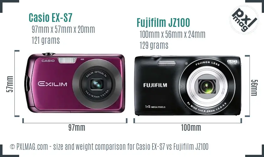 Casio EX-S7 vs Fujifilm JZ100 size comparison Casio EX-S7 vs Fujifilm JZ100 size comparison