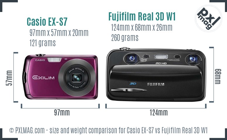 Casio EX-S7 vs Fujifilm Real 3D W1 size comparison