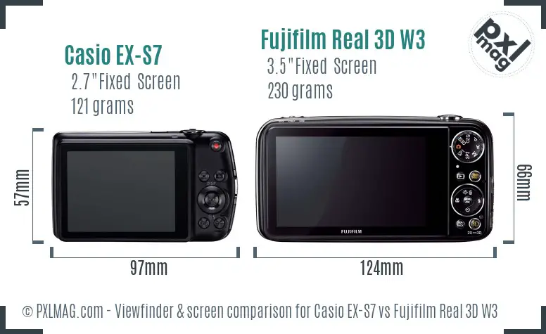 Casio EX-S7 vs Fujifilm Real 3D W3 Screen and Viewfinder comparison