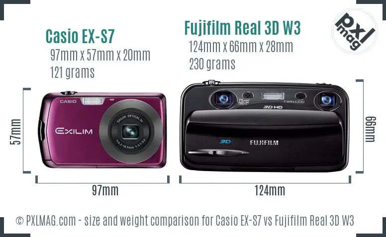 Casio EX-S7 vs Fujifilm Real 3D W3 size comparison