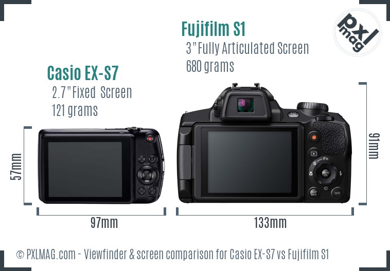Casio EX-S7 vs Fujifilm S1 Screen and Viewfinder comparison