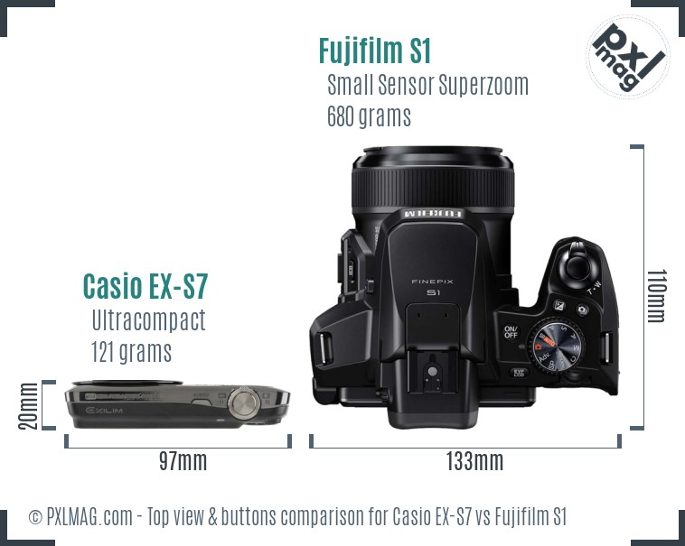 Casio EX-S7 vs Fujifilm S1 top view buttons comparison