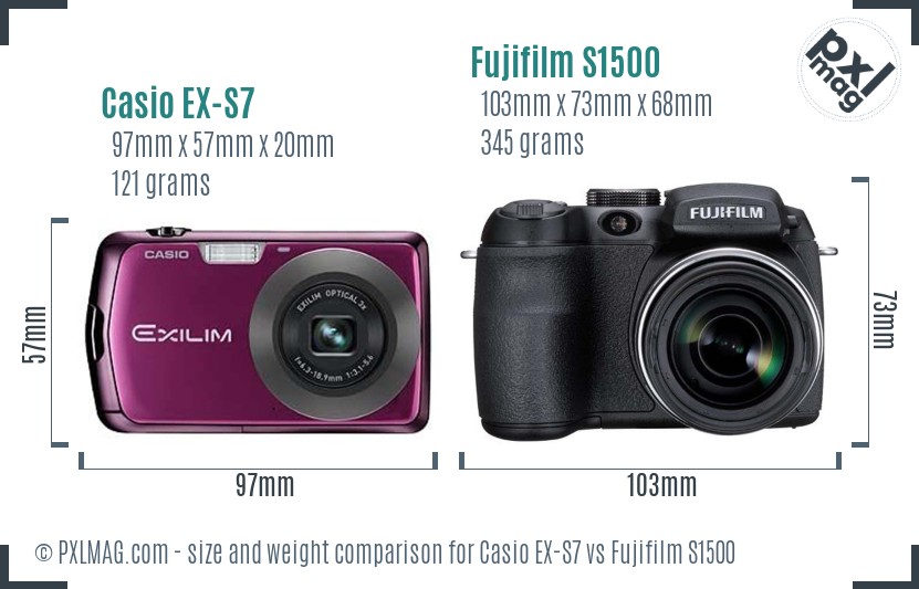 Casio EX-S7 vs Fujifilm S1500 size comparison