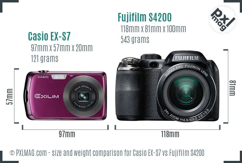 Casio EX-S7 vs Fujifilm S4200 size comparison