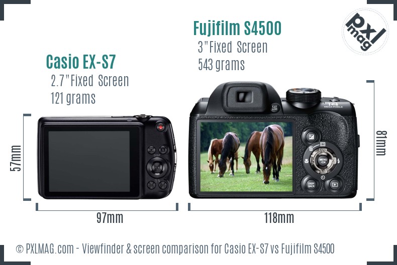 Casio EX-S7 vs Fujifilm S4500 Screen and Viewfinder comparison