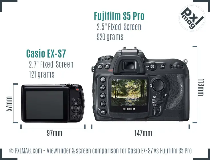 Casio EX-S7 vs Fujifilm S5 Pro Screen and Viewfinder comparison