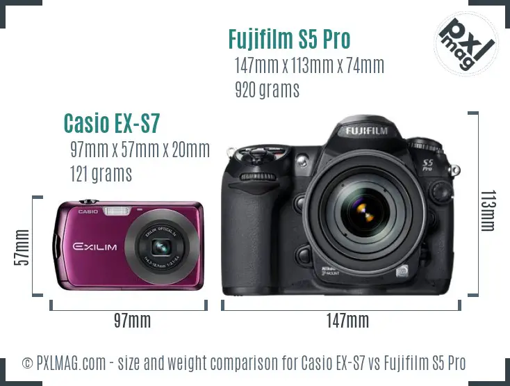 Casio EX-S7 vs Fujifilm S5 Pro size comparison