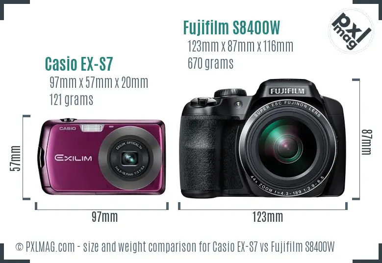 Casio EX-S7 vs Fujifilm S8400W size comparison Casio EX-S7 vs Fujifilm S8400W size comparison