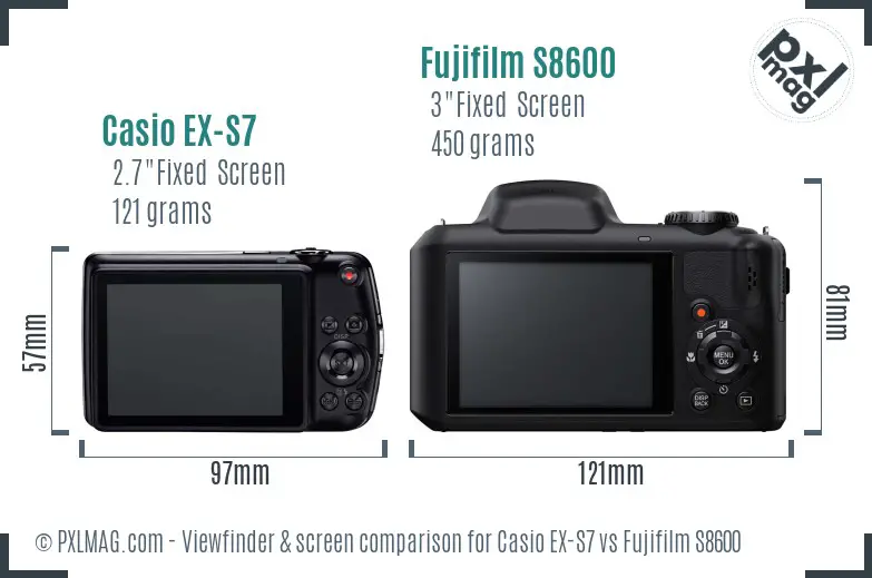 Casio EX-S7 vs Fujifilm S8600 Screen and Viewfinder comparison