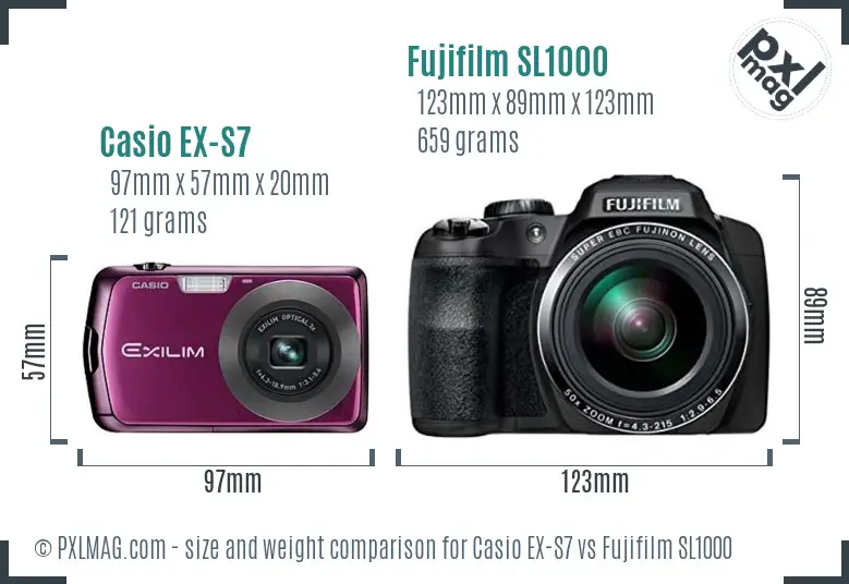 Casio EX-S7 vs Fujifilm SL1000 size comparison