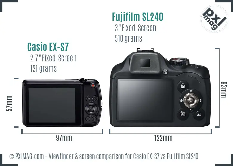 Casio EX-S7 vs Fujifilm SL240 Screen and Viewfinder comparison