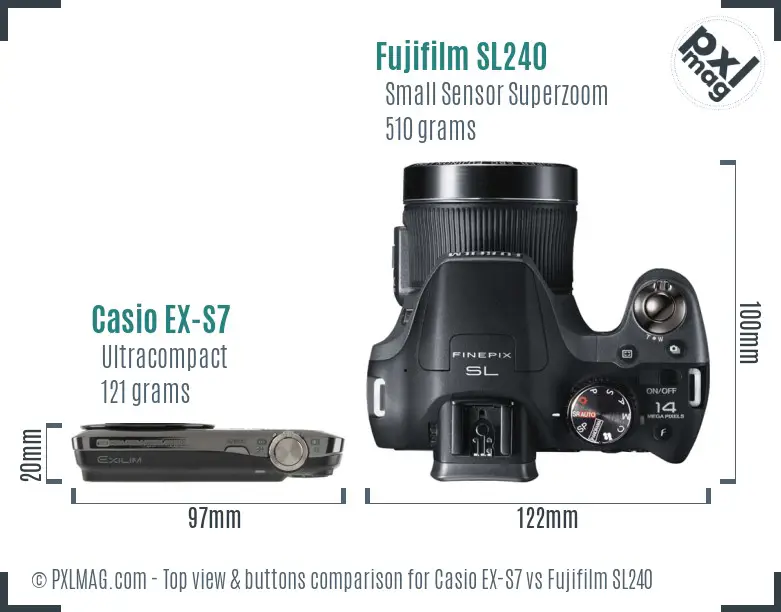 Casio EX-S7 vs Fujifilm SL240 top view buttons comparison