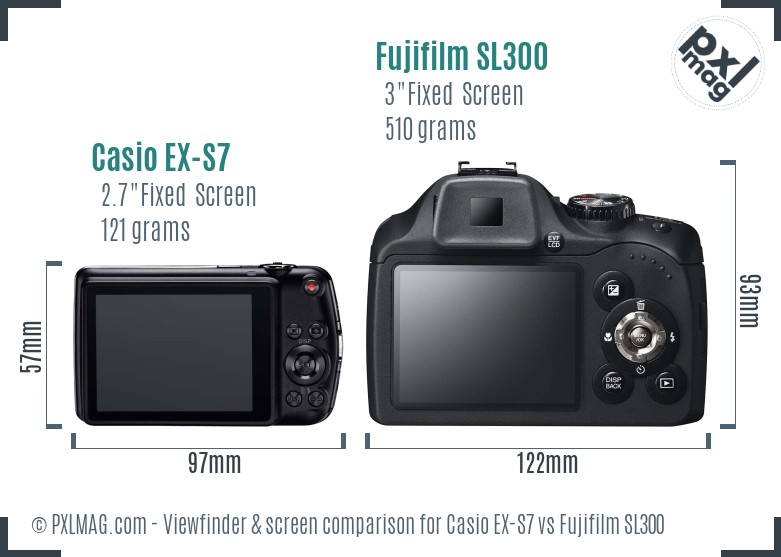 Casio EX-S7 vs Fujifilm SL300 Screen and Viewfinder comparison