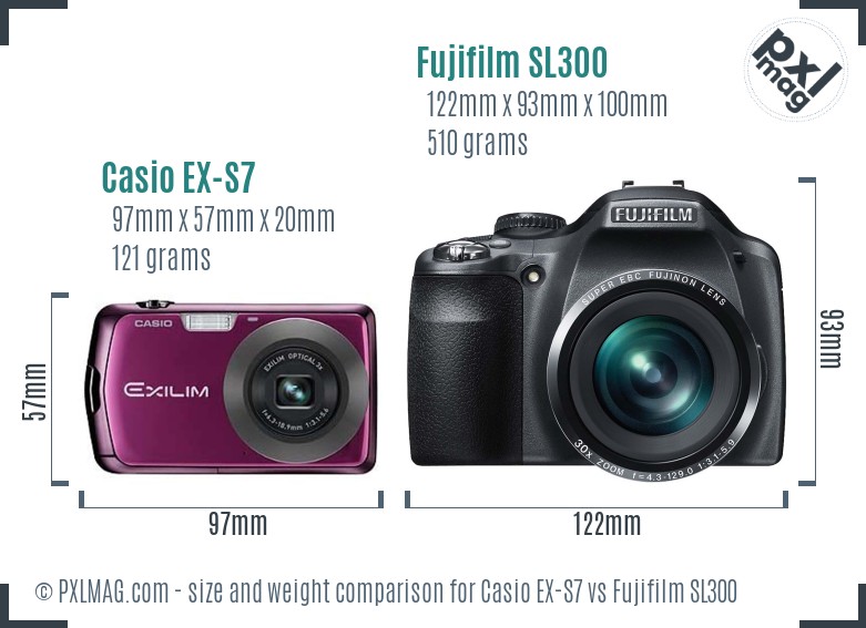 Casio EX-S7 vs Fujifilm SL300 size comparison Casio EX-S7 vs Fujifilm SL300 size comparison