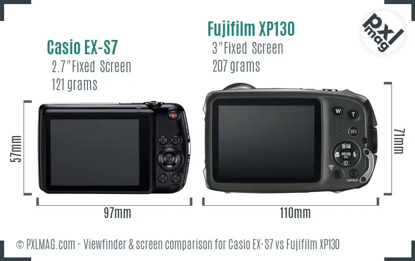 Casio EX-S7 vs Fujifilm XP130 Screen and Viewfinder comparison