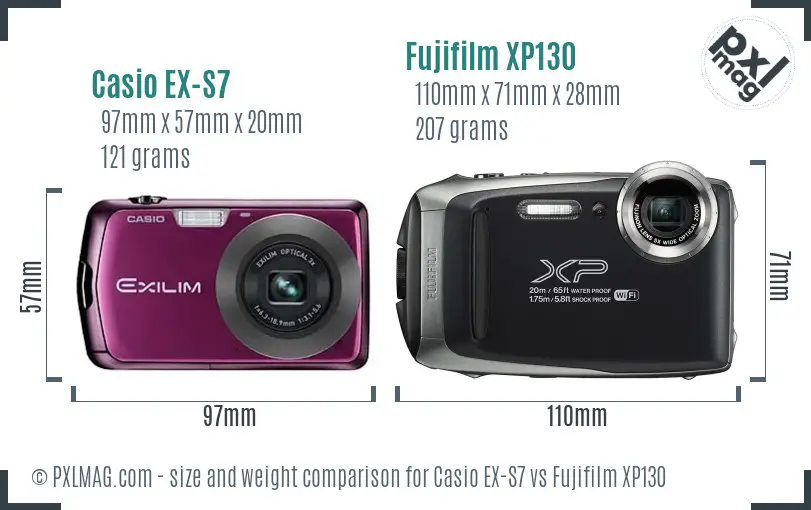 Casio EX-S7 vs Fujifilm XP130 size comparison