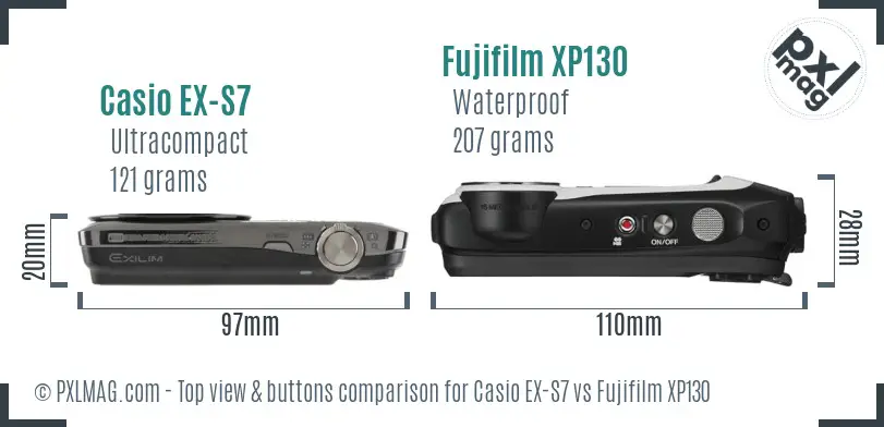Casio EX-S7 vs Fujifilm XP130 top view buttons comparison